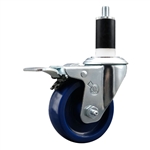 Service Caster #20 Series 1-3/8 inch expanding adapter stem stainless steel swivel casters with 3-1/2 inch solid blue polyurethane wheel and total lock.