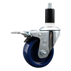 Service Caster #20 Series 1-3/8 inch expanding adapter stem stainless steel swivel casters with 3-1/2 inch solid blue polyurethane wheel and total lock.