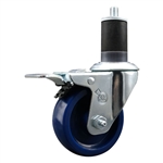 Service Caster #20 Series 1-5/8 inch expanding adapter stem stainless steel swivel casters with 3-1/2 inch solid blue polyurethane wheel and total lock.