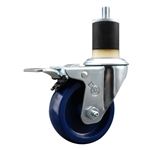 Service Caster #20 Series 1-7/8 inch expanding adapter stem stainless steel swivel casters with 3-1/2 inch solid blue polyurethane wheel and total lock.