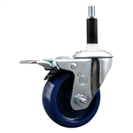 Service Caster #20 Series 7/8 inch expanding adapter stem stainless steel swivel casters with 3-1/2 inch solid blue polyurethane wheel and total lock.