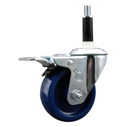 Service Caster #20 Series 7/8 inch expanding adapter stem stainless steel swivel casters with 3-1/2 inch solid blue polyurethane wheel and total lock.