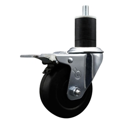 1-3/4 inch expanding adapter stem stainless steel swivel casters with 3-1/2 inch soft rubber wheel and total lock