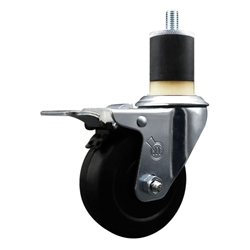 1-7/8 inch expanding adapter stem stainless steel swivel casters with 3-1/2 inch soft rubber wheel and total lock