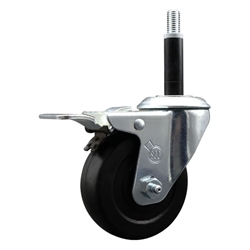 3/4 inch expanding adapter stem stainless steel swivel casters with 3-1/2 inch soft rubber wheel and total lock
