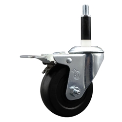 7/8 inch expanding adapter stem stainless steel swivel casters with 3-1/2 inch soft rubber wheel and total lock