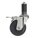 4" Stainless Steel  Expanding Stem Swivel Caster with Hard Rubber Wheel and Total Lock Brake