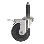 4" Stainless Steel  Expanding Stem Swivel Caster with Hard Rubber Wheel and Total Lock Brake