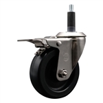 Service Caster #20 Series 1 inch expanding adapter stem stainless steel swivel casters with 4 inch polyolefin wheel and total lock.