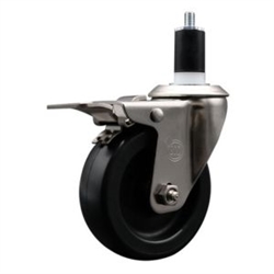 Service Caster #20 Series 1-1/2 inch expanding adapter stem stainless steel swivel casters with 4 inch polyolefin wheel and total lock.