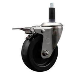 Service Caster #20 Series 1-1/8 inch expanding adapter stem stainless steel swivel casters with 4 inch polyolefin wheel and total lock.