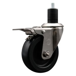 Service Caster #20 Series 1-3/4 inch expanding adapter stem stainless steel swivel casters with 4 inch polyolefin wheel and total lock.