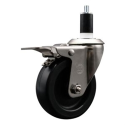 Service Caster #20 Series 1-3/8 inch expanding adapter stem stainless steel swivel casters with 4 inch polyolefin wheel and total lock.