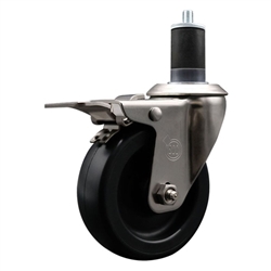 Service Caster #20 Series 1-5/8 inch expanding adapter stem stainless steel swivel casters with 4 inch polyolefin wheel and total lock.