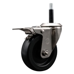 Service Caster #20 Series 3/4 inch expanding adapter stem stainless steel swivel casters with 4 inch polyolefin wheel and total lock.
