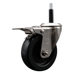 Service Caster #20 Series 3/4 inch expanding adapter stem stainless steel swivel casters with 4 inch polyolefin wheel and total lock.