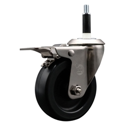 Service Caster #20 Series 7/8 inch expanding adapter stem stainless steel swivel casters with 4 inch polyolefin wheel and total lock.