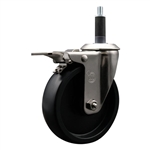 Service Caster #20 Series 1 inch expanding adapter stem stainless steel swivel casters with 5 inch polyolefin wheel and total lock.