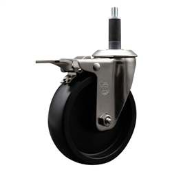 Service Caster #20 Series 1 inch expanding adapter stem stainless steel swivel casters with 5 inch polyolefin wheel and total lock.
