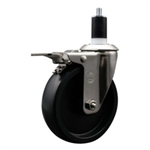 Service Caster #20 Series 1-1/2 inch expanding adapter stem stainless steel swivel casters with 5 inch polyolefin wheel and total lock.