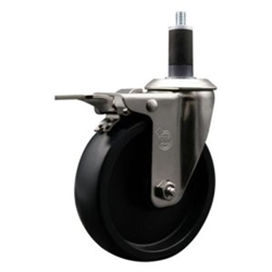 Service Caster #20 Series 1-1/4 inch expanding adapter stem stainless steel swivel casters with 5 inch polyolefin wheel and total lock.