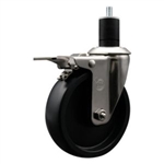 Service Caster #20 Series 1-3/4 inch expanding adapter stem stainless steel swivel casters with 5 inch polyolefin wheel and total lock.