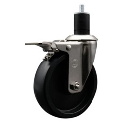Service Caster #20 Series 1-3/4 inch expanding adapter stem stainless steel swivel casters with 5 inch polyolefin wheel and total lock.