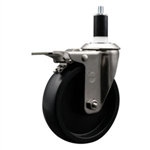 Service Caster #20 Series 1-3/8 inch expanding adapter stem stainless steel swivel casters with 5 inch polyolefin wheel and total lock.