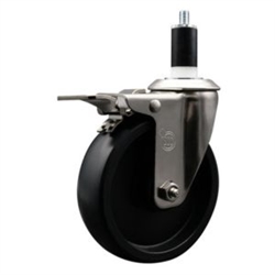 Service Caster #20 Series 1-3/8 inch expanding adapter stem stainless steel swivel casters with 5 inch polyolefin wheel and total lock.