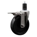 Service Caster #20 Series 1-5/8 inch expanding adapter stem stainless steel swivel casters with 5 inch polyolefin wheel and total lock.
