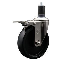 Service Caster #20 Series 1-5/8 inch expanding adapter stem stainless steel swivel casters with 5 inch polyolefin wheel and total lock.