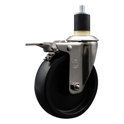 Service Caster #20 Series 1-7/8 inch expanding adapter stem stainless steel swivel casters with 5 inch polyolefin wheel and total lock.