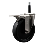Service Caster #20 Series 3/4 inch expanding adapter stem stainless steel swivel casters with 5 inch polyolefin wheel and total lock.
