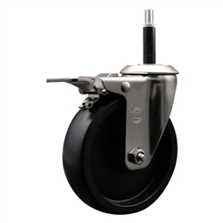 Service Caster #20 Series 3/4 inch expanding adapter stem stainless steel swivel casters with 5 inch polyolefin wheel and total lock.