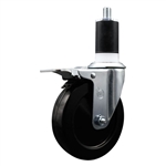 1-1/2 inch expanding adapter stem stainless steel swivel casters with 5 inch soft rubber wheel and total lock
