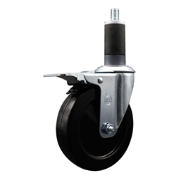1-1/4 inch expanding adapter stem stainless steel swivel casters with 5 inch soft rubber wheel and total lock
