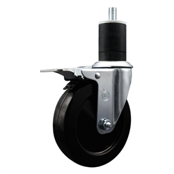 1-3/4 inch expanding adapter stem stainless steel swivel casters with 5 inch soft rubber wheel and total lock