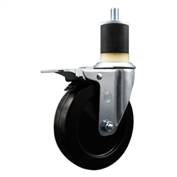 1-7/8 inch expanding adapter stem stainless steel swivel casters with 5 inch soft rubber wheel and total lock
