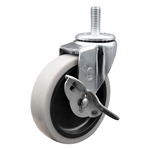 4 inch threaded stem swivel caster with a thermoplastic rubber tread wheel and brake