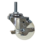 3" Metric Threaded Stem Swivel Caster with Solid Nylon Wheel and Top Lock Brake
