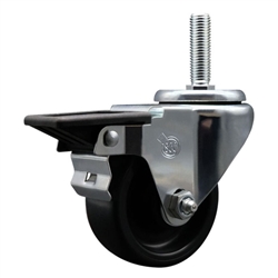 3/4 inch threaded stem swivel casters with 3 inch thermoplastic rubber tread wheel and posi lock