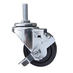 1/2" Threaded Stem Swivel Caster with 3" Polyolefin Wheel and Brake