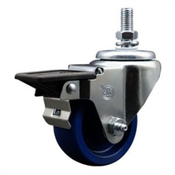 10mm threaded stem swivel casters with non marking 3 inch solid poly wheel and posi lock.
