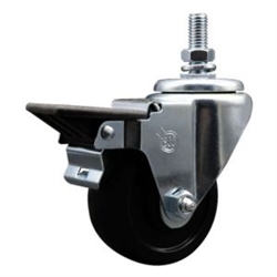 10mm threaded stem swivel casters with 3 inch soft rubber wheel and posi lock