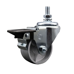 1/2 inch threaded stem swivel casters with 3 inch semi steel cast iron wheel and posi lock brake