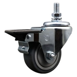 10mm threaded stem swivel casters with non marking 3 inch thermoplastic rubber wheel and posi lock
