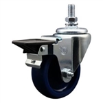 Service Caster #20 Series 1/2 inch threaded stem swivel casters with 3-1/2 inch solid blue polyurethane wheel and posi lock.