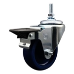 Service Caster #20 Series 3/8 inch threaded stem swivel casters with 3-1/2 inch solid blue polyurethane wheel and posi lock.