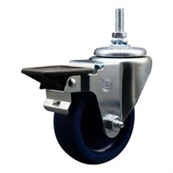 Service Caster #20 Series 3/8 inch threaded stem swivel casters with 3-1/2 inch solid blue polyurethane wheel and posi lock.