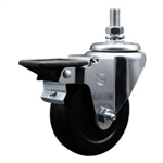 1/2 inch threaded stem swivel casters with 3-1/2 inch soft rubber wheel and posi lock